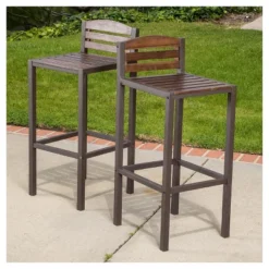 Milos Set Of 2 Acacia Barstool - Dark Brown / Rustic Metal - Christopher Knight Home
