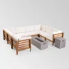 Oana 10pc Acacia Wood U-Shaped Sectional Sofa With Fire Pit Set - Teak/Beige - Christopher Knight Home
