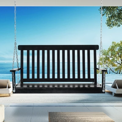 Outsunny 2-Seater Hanging Porch Swing Outdoor Patio Swing Chair Seat With Slatted Build And Chains, 440lbs Weight Capacity 1 Outsunny 2-Seater Hanging Porch Swing Outdoor Patio Swing Chair Seat With Slatted Build And Chains, 440lbs Weight Capacity