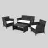 St. Lucia 4pc Wicker Patio Seating Set Black/White - Christopher Knight Home