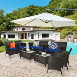 Costway 8PCS Rattan Patio Furniture Set Cushioned Sofa Chair Coffee Table RedBrownTurquoise -Garden Furniture Store GUEST c1f8c804 ddcb 432f aeb5 06c67d07e399