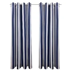 Commonwealth Seascapes Stripes Light Filtering Satiny Look Provide Privacy Grommet Outdoor Panel Pair Indigo