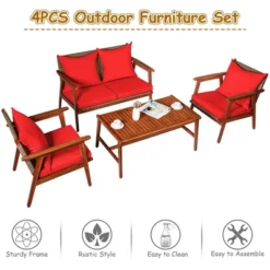 Costway 4PCS Patio Rattan Furniture Set Acacia Wood Frame Cushioned Sofa Chair -Garden Furniture Store GUEST c3c591e6 b2d1 4d1a 8da2 e79181f99a35