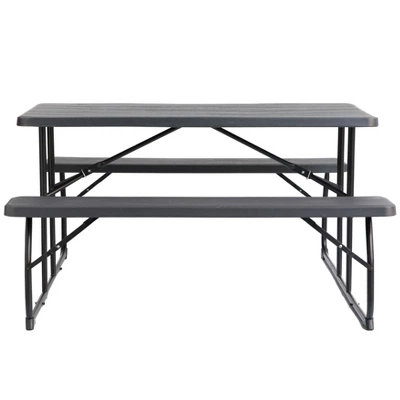 Gardenised Gray Outdoor Foldable Woodgrain Portable Picnic Table Set, 5 Feet Long 4 Gardenised Gray Outdoor Foldable Woodgrain Portable Picnic Table Set, 5 Feet Long - Image 4