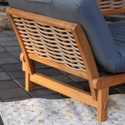 Cambridge Casual Auburn Teak & Wicker Outdoor Patio Daybed With Cushion Brown/Blue -Garden Furniture Store GUEST c53031c4 9097 40ac b63a 69d3a36ac360