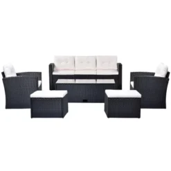 6pc Wicker Patio Conversation Set With Sofa, Arm Chairs, Ottomans & Coffee Table - Black/Beige - GODEER 17 6pc Wicker Patio Conversation Set With Sofa, Arm Chairs, Ottomans & Coffee Table - Black/Beige - GODEER -Garden Furniture Store GUEST c5e8f846 8f71 4cd2 b6a6 4085411d2b55