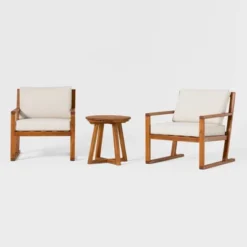 Saracina Home 3pc Modern Slat-Back Acacia Outdoor Conversation Set With Cushions -Garden Furniture Store GUEST c5f0efa3 a546 441a a62d 8991ad328bec