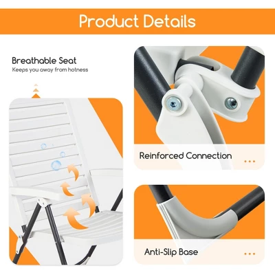 Costway Patio PP Folding Chair Adjustable Reclining 7-Level All-Weather Portable Outdoor 8 Costway Patio PP Folding Chair Adjustable Reclining 7-Level All-Weather Portable Outdoor - Image 8