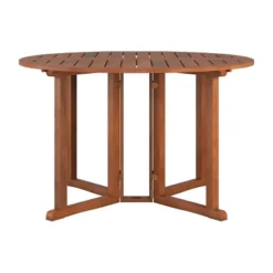 Outdoor Drop Leaf Round Dining Table - Natural - CorLiving