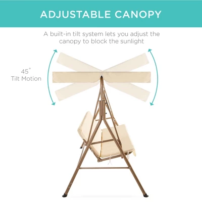Best Choice Products 2-Person Outdoor Large Convertible Canopy Swing Glider Lounge Chair W/ Removable Cushions 2 Best Choice Products 2-Person Outdoor Large Convertible Canopy Swing Glider Lounge Chair W/ Removable Cushions - Image 2