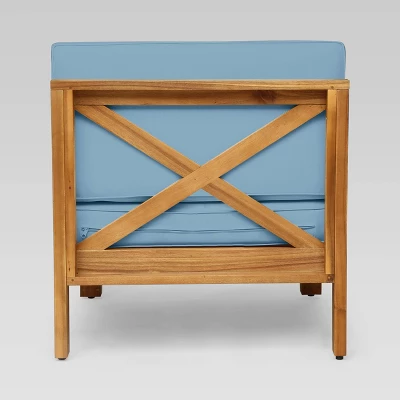 Brava 5pc Acacia Sectional Sofa Set - Teak/Blue - Christopher Knight Home 4 Brava 5pc Acacia Sectional Sofa Set - Teak/Blue - Christopher Knight Home - Image 4