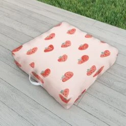Emanuela Carratoni Strawberries On Pink Outdoor Floor Cushion - Deny Designs
