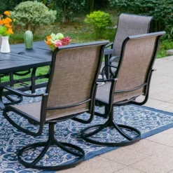 7pc Outdoor Dining Set With Swivel Sling Chairs & Large Metal Rectangle Table With Umbrella Hole - Gray - Captiva Designs -Garden Furniture Store GUEST c9b00dcf 7b31 4bb8 b100 ee4a0899ed87
