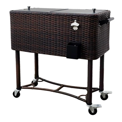 80qt Portable Rolling Patio Cooler Dark Wicker - Permasteel 1 80qt Portable Rolling Patio Cooler Dark Wicker - Permasteel