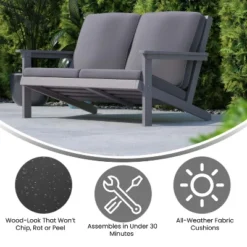Flash Furniture Charlestown All-Weather Poly Resin Wood Adirondack Style Deep Seat Patio Loveseat With Cushions -Garden Furniture Store GUEST ca026f7d 4ff8 4282 9b0f 1e1acfead336