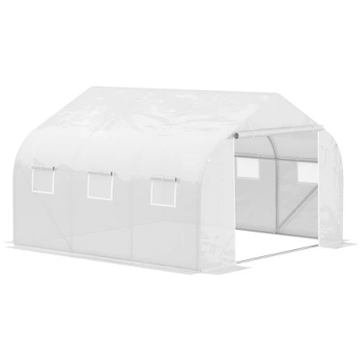 Outsunny 11.5' X 9.8' X 6.5' Outdoor Walk-In Tunnel Greenhouse Hot House With Roll-up Windows, Zippered Door, PE Cover, White 3 Outsunny 11.5' X 9.8' X 6.5' Outdoor Walk-In Tunnel Greenhouse Hot House With Roll-up Windows, Zippered Door, PE Cover, White - Image 3