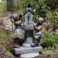 Sunnydaze Decor Sunnydaze 30"H Electric Polyresin Boy And Girl At Bird Bath Outdoor Water Fountain -Garden Furniture Store GUEST cb32f14f 59b5 4bfd 9532 25e05c33384d