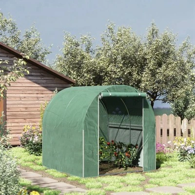 Outsunny 6' X 6' X 6' Tunnel Greenhouse Outdoor Walk-In Hot House With Roll-up Plastic Cover And Zippered Door, Steel Frame, Green 1 Outsunny 6' X 6' X 6' Tunnel Greenhouse Outdoor Walk-In Hot House With Roll-up Plastic Cover And Zippered Door, Steel Frame, Green