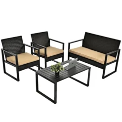 Costway 4PCS Patio Rattan Furniture Set Cushioned Sofa Coffee Table Garden Deck Brown -Garden Furniture Store GUEST cc7d4d06 4b71 44ec 8ab8 2ef5224e267c