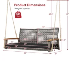 Tangkula Rattan Patio Porch Swing 2-Person Cushioned Swing Chair Bench -Garden Furniture Store GUEST cc889b59 7556 44ce a6da 8de67d2176f7
