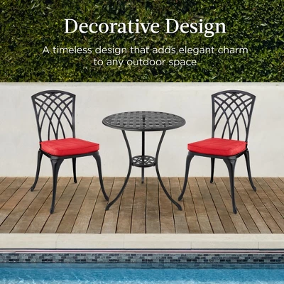 Best Choice Products 3-Piece Aluminum Patio Bistro Set W/ Umbrella Hole, 2 Chairs, Polyester Cushions - Black/Red 3 Best Choice Products 3-Piece Aluminum Patio Bistro Set W/ Umbrella Hole, 2 Chairs, Polyester Cushions - Black/Red - Image 3