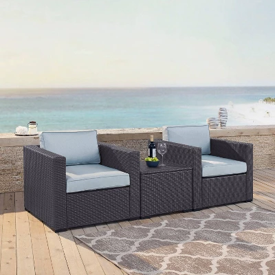 Biscayne 3pc Outdoor Wicker Seating Set - Mist - Crosley 1 Biscayne 3pc Outdoor Wicker Seating Set - Mist - Crosley