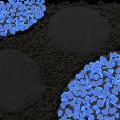 Solar Garden Stones - 500-Pack Glow In The Dark Pathway Pebble Lights - Decorative Glowing Rocks For Flowerbeds And Walkways By Pure Garden (Blue) 2 Solar Garden Stones - 500-Pack Glow In The Dark Pathway Pebble Lights - Decorative Glowing Rocks For Flowerbeds And Walkways By Pure Garden (Blue) - Image 2