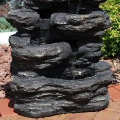 Sunnydaze Decor Sunnydaze 24"H Electric Polystone Rock Falls Waterfall Outdoor Water Fountain With LED Lights -Garden Furniture Store GUEST ce74d907 962a 47d1 9a87 f3f52e1ef76f