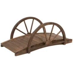 Outsunny 3.3ft Wooden Garden Bridge Arc Footbridge With Half-Wheel Style Railings & Solid Fir Construction, Stained Wood -Garden Furniture Store GUEST cec780b2 84ec 4191 a138 27b6d28eeb37