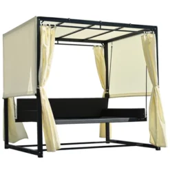 Patio Outdoor 3-Seat PE Rattan Swing Bed With Adjustable Curtains-ModernLuxe -Garden Furniture Store GUEST cf28da64 6d2f 4602 a2d7 0bd097506db5