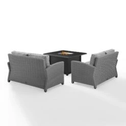 Bradenton 3pc Wicker Loveseat Set With Fire Table - Gray - Crosley -Garden Furniture Store GUEST cf83316a b7a5 400d a2a7 49a667dab4d8