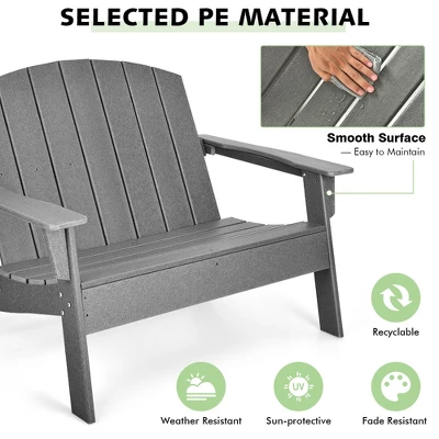 Costway 2PCS Patio Adirondack Chair Loveseat Bench HDPE Weather Resistant Grey 4 Costway 2PCS Patio Adirondack Chair Loveseat Bench HDPE Weather Resistant Grey - Image 4