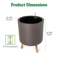 Gardener's Supply Ava Self-Watering Round Planter With Water Level Indicator For Indoor/Outdoor Use | 12.5" Diameter And 10" Planting Depth - Brown -