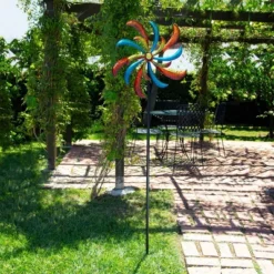 64" Metal Jeweled Metal Blade Windmill Spinner Garden Stake - Alpine Corporation -Garden Furniture Store GUEST d02b240d db41 45f1 8232 0d23876a3e5b
