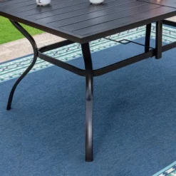 8pc Outdoor Dining Set With Metal Slat Top Table & Wrought Iron Chairs - Black/Beige - Captiva Designs -Garden Furniture Store GUEST d09ec231 38e1 45e4 a299 9c6d2a5e71c7