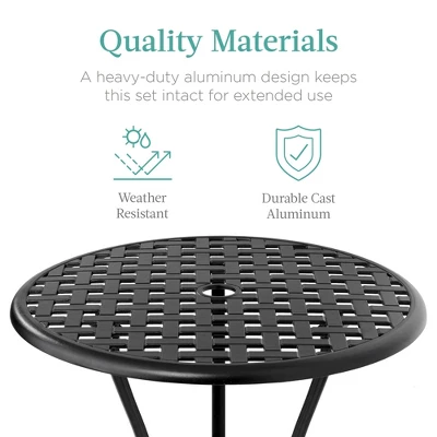 Best Choice Products 3-Piece Aluminum Patio Bistro Set W/ Umbrella Hole, 2 Chairs, Polyester Cushions - Black/Red 1 Best Choice Products 3-Piece Aluminum Patio Bistro Set W/ Umbrella Hole, 2 Chairs, Polyester Cushions - Black/Red