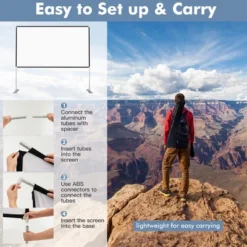 Costway 120'' Projector Screen W/ Stand 16:9 HD 4K Indoor Outdoor Projection Movie Screen -Garden Furniture Store GUEST d1d31adc f386 4809 9f8b e5a5044df511