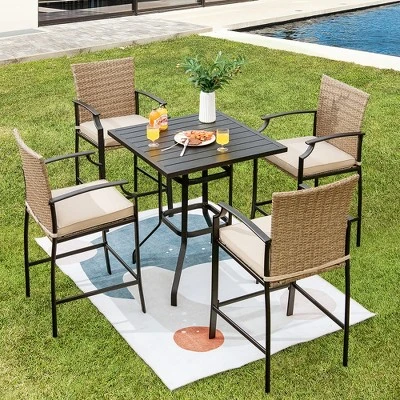 Costway 32'' Patio Square Bar Table Metal Cafe Bistro Table Garden Deck Black 1 Costway 32'' Patio Square Bar Table Metal Cafe Bistro Table Garden Deck Black