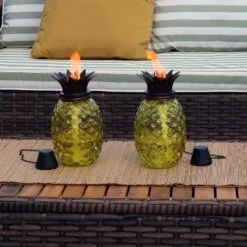 Sunnydaze Decor Sunnydaze Outdoor Adjustable Height 3-in-1 Glass Tropical Pineapple Torches With Connected Snuffs And Metal Poles - 2pk -Garden Furniture Store GUEST d3f40df8 a0b6 4541 90ff ba8fcdf78d10