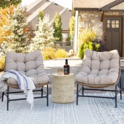 LuxenHome Beige And Brown MgO 13.6" Round Side Table For Indoor And Outdoor -Garden Furniture Store GUEST d5f8fa5b 291e 46cc b457 8c12bdf50b9c