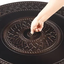 5pc Outdoor Dining Set With 34" Aluminum Round Weave Design Fire Table, Deep Seating Swivel Rocking Chairs & Covers - Oakland Living -Garden Furniture Store GUEST d7a3d836 fed3 492d 8844 cc49ced4c91b