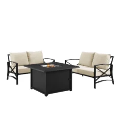 Kaplan 3pc Outdoor Conversation Set With Fire Table & 2 Loveseats - Oatmeal - Crosley -Garden Furniture Store GUEST d7e27367 a87c 40d7 af50 a80597fbee9d