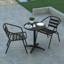 Emma And Oliver 23.5'' Round Aluminum Indoor-Outdoor Table Set With 2 Slat Back Chairs 15 Emma And Oliver 23.5'' Round Aluminum Indoor-Outdoor Table Set With 2 Slat Back Chairs -Garden Furniture Store GUEST d817da7c 1ba4 4bee 98a0 b2426774c636