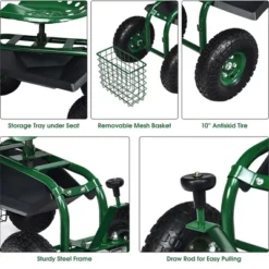 Costway Garden Cart Rolling Work Seat W/ Tool Tray Basket Green -Garden Furniture Store GUEST d9290a2c 057e 417f 9f69 0fc7ac21a518