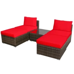 Tangkula 5-Piece Outdoor Rattan Wicker Sofa Set Lounge Chair With Red Cushions -Garden Furniture Store GUEST d92c1574 4266 4ad3 9231 81816d535717