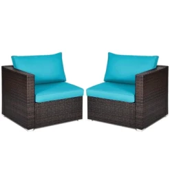 Costway 4PCS Patio Rattan Corner Sofa With Blue Cushion -Garden Furniture Store GUEST d969ee77 f9b8 4e9e a9a1 23606a8c726a
