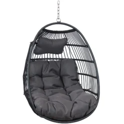 Sunnydaze Decor Sunnydaze Outdoor Resin Wicker Julia Hanging Basket Egg Chair Swing With Cushions And Headrest - 2pc -Garden Furniture Store GUEST d96af896 8b83 4708 8857 fa0a137a3980