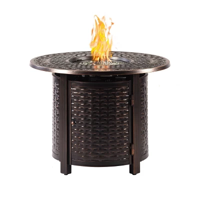 Oakland Living 5pc Aluminum Outdoor Patio Fire Pit Set With 34" Round Propane Fire Table & Swivel Rocking Chairs Copper 2 Oakland Living 5pc Aluminum Outdoor Patio Fire Pit Set With 34" Round Propane Fire Table & Swivel Rocking Chairs Copper - Image 2