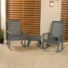 Lehigh 2pk Rocking Chairs With 1 Adirondack Side Table Coastal Teak Gray- Highwood