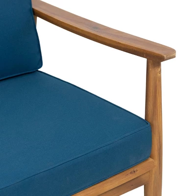 2pc Willowbrook Patio Acacia Wood Loveseat Set With Coffee Table - Teak/Dark Teal - Christopher Knight Home 2 2pc Willowbrook Patio Acacia Wood Loveseat Set With Coffee Table - Teak/Dark Teal - Christopher Knight Home - Image 2